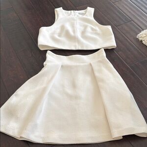 White Textured Crop Top and Skirt Set
